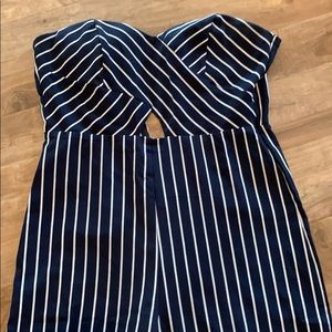 Women’s blue & white striped Capri romper. Size M